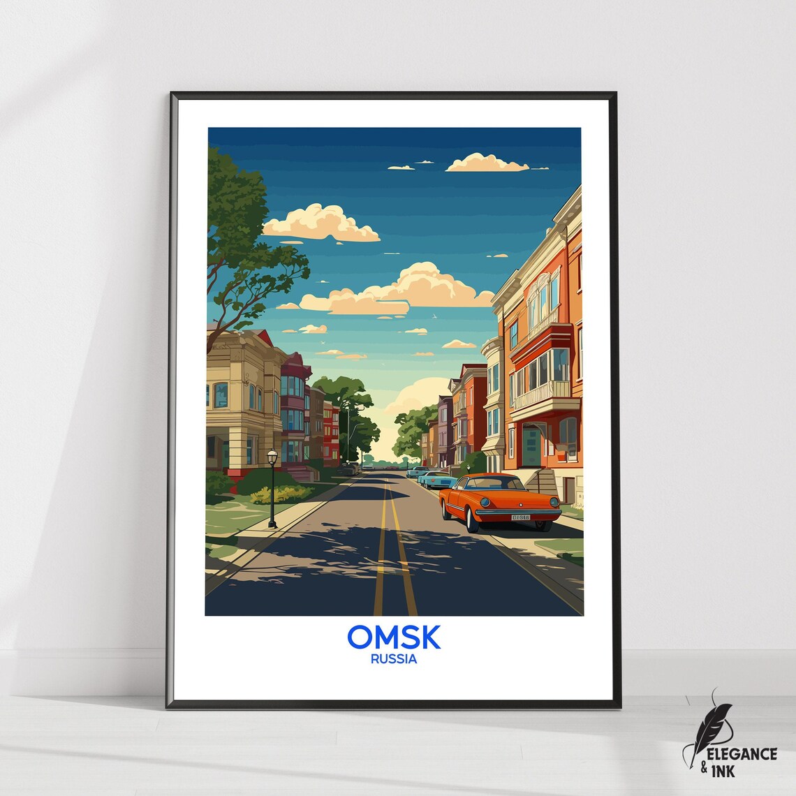 Omsk Russia Sunny Vintage Retro Street Scene Travel Poster Gift