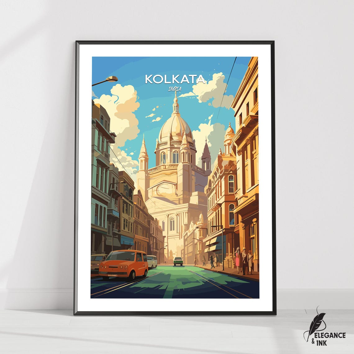 Kolkata India Colonial Street Scene Classic Vintage Travel Poster
