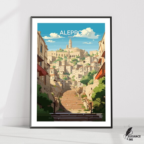 Aleppo Wall Hanging Posteraleppo Flat Vector Illustration Canvasaleppo Handmade Wooden Frame And Unframed Colorful Vintage Gift