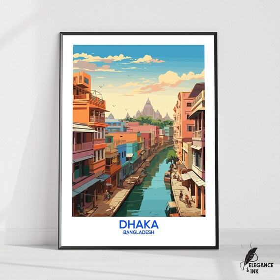 Dhaka Wall Hanging Posterdhaka Flat Vector Illustration Canvasdhaka Handmade Wooden Frame And Unframed Colorful Vintage Gift