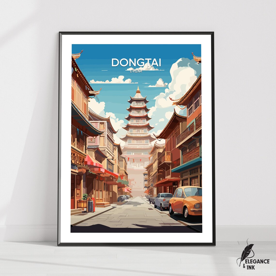 Dongtai China Pagoda Old Street Historic Town Vintage Travel Poster