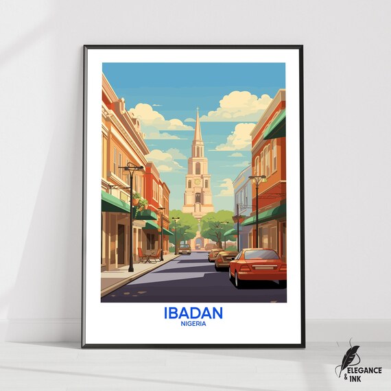 Ibadan Wall Hanging Posteribadan Flat Vector Illustration Canvasibadan Handmade Wooden Frame And Unframedoyo Colorful Vintage Gift