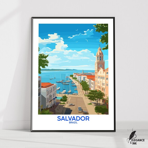 Salvador Wall Hanging Postersalvador Flat Vector Illustration Canvasbahia Handmade Wooden Frame And Unframed Colorful Vintage Gift