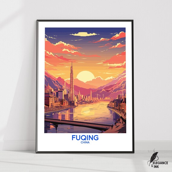 Fuqing Wall Hanging Posterfuqing Flat Vector Illustration Canvasfujian Handmade Wooden Frame And Unframed Colorful Vintage Gift