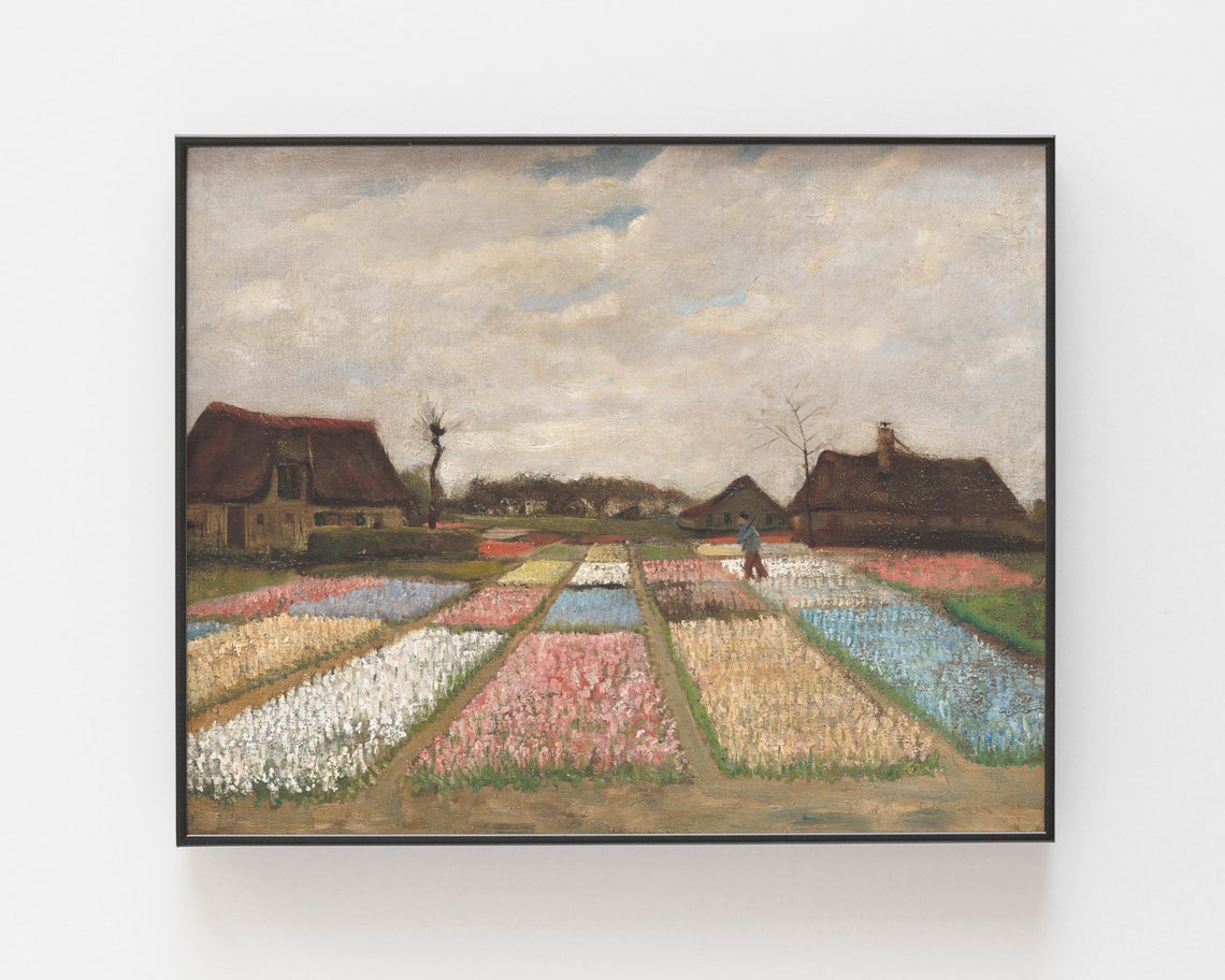 Spring Art Vintage Painting Flower Garden Print Farmhouse Print Country Painting Landscape Wall Art Garden Painting Art