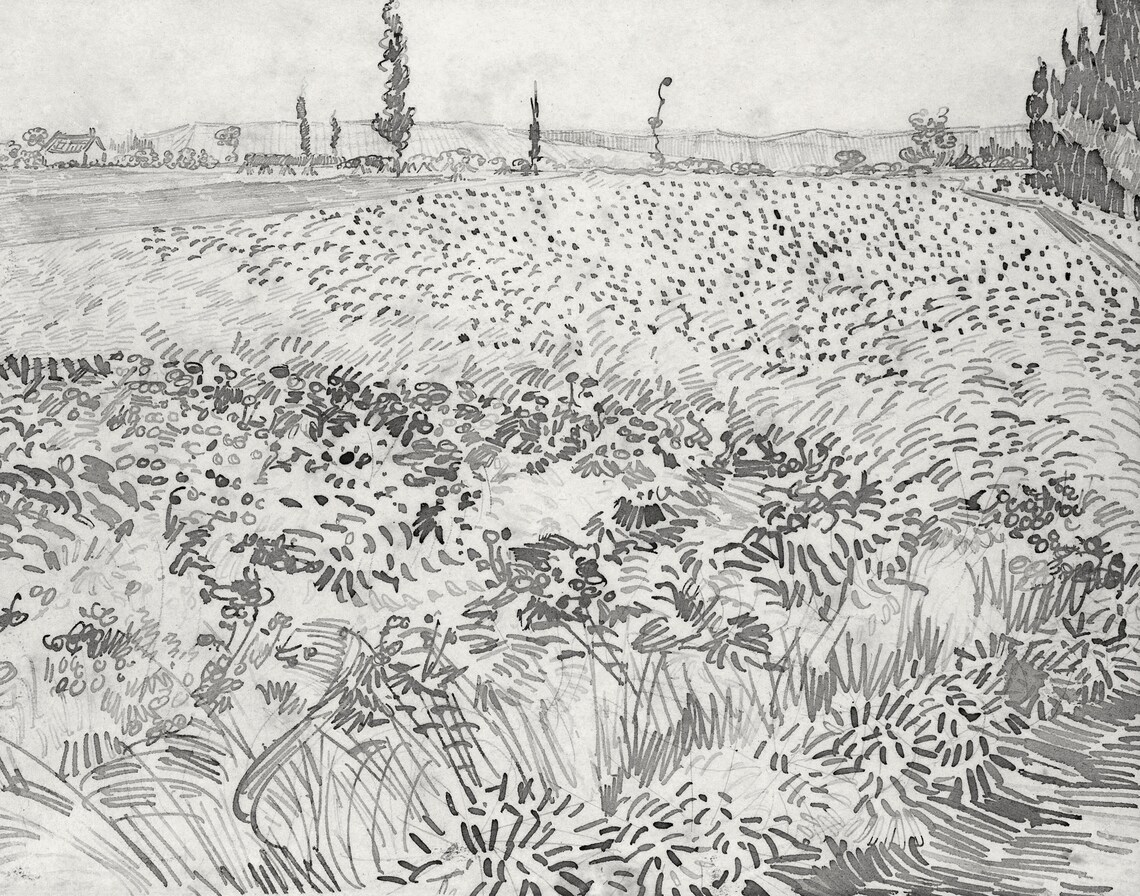Van Gogh-Inspired Vintage Landscape Sketch Art Print - Image 3