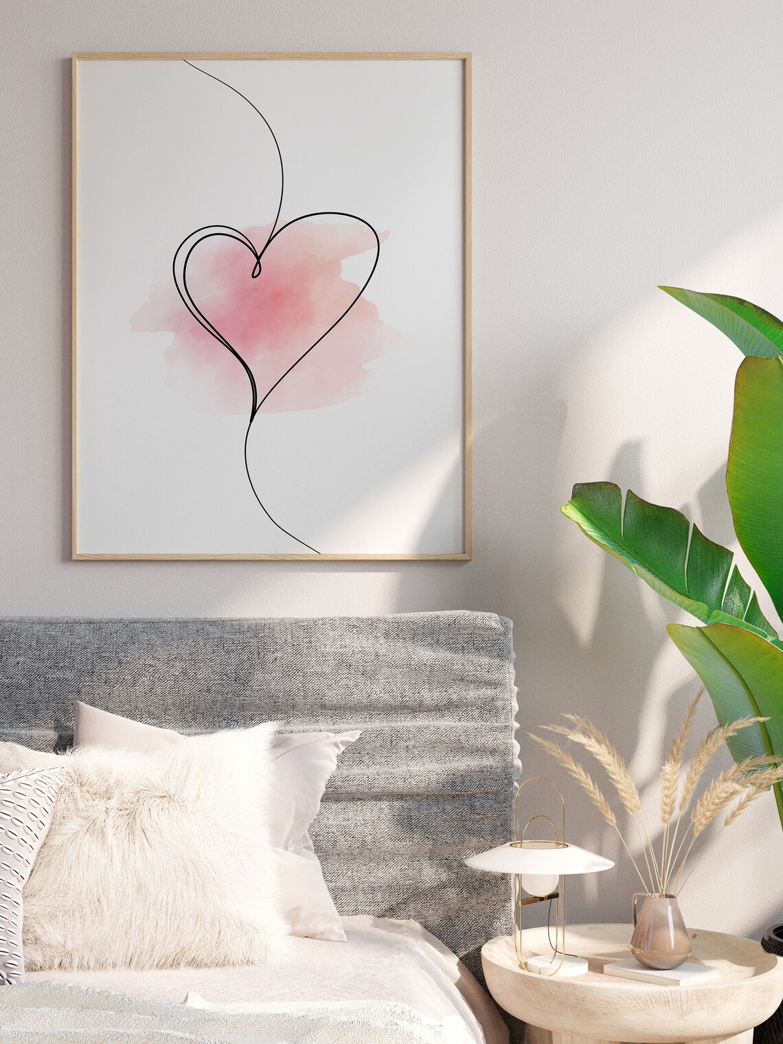 Minimalist Heart Print One Line Drawing Art Bedroom Decor Wall