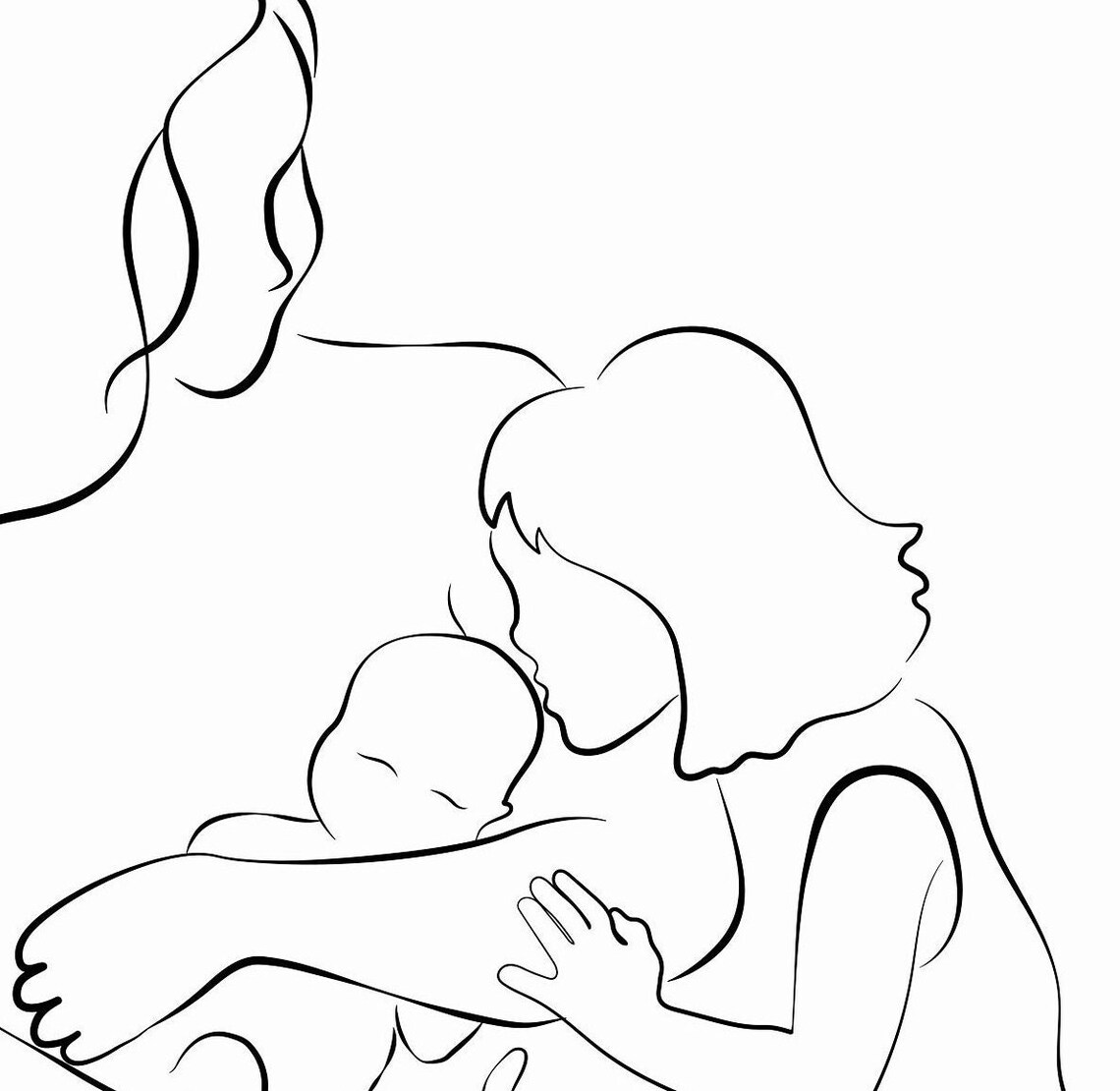 Family of Four Line Art Mom Dad Sister Newborn Baby Minimalist Poster - Image 2