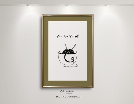 Yun Na Yarn Funny Noodle Bowl Wall Art Pun Illustration Cute Kitchen Decor Playful Food Humor Poster Print