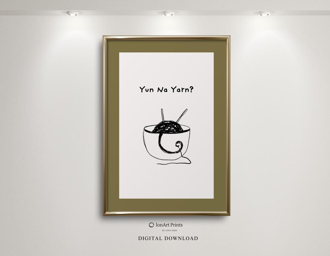 Yun Na Yarn Funny Pun Poster Noodle Bowl Knitting Needles Minimal Art