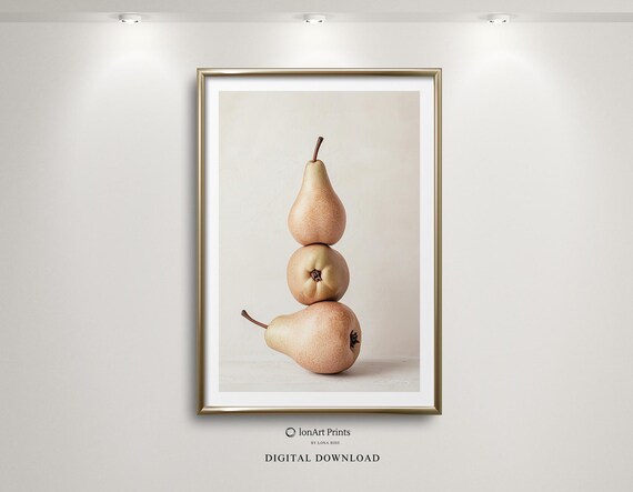 Pearfection Balance Minimalist Fruit Wall Art Modern Kitchen Print Neutral Still Life Photography Food