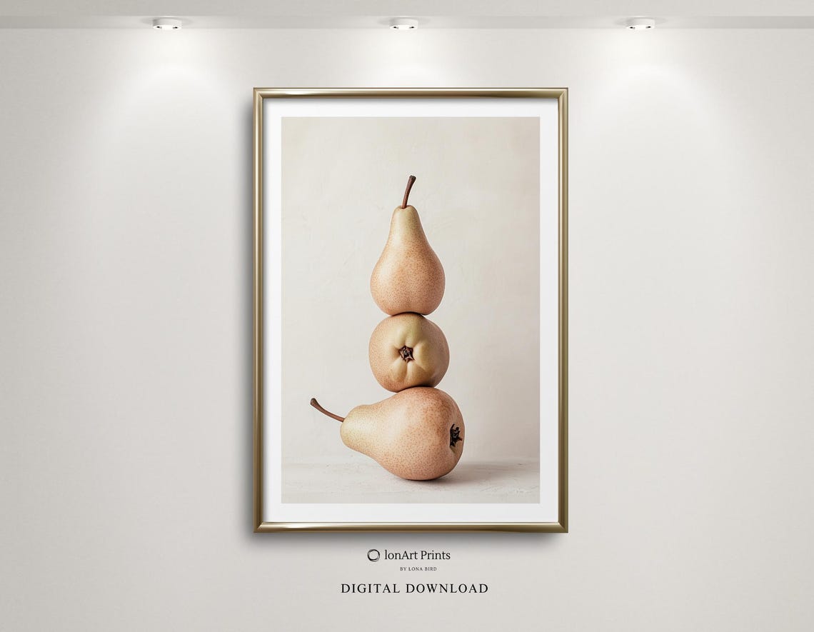 Stacked Pears Minimalist Still Life Neutral Kitchen Decor Poster