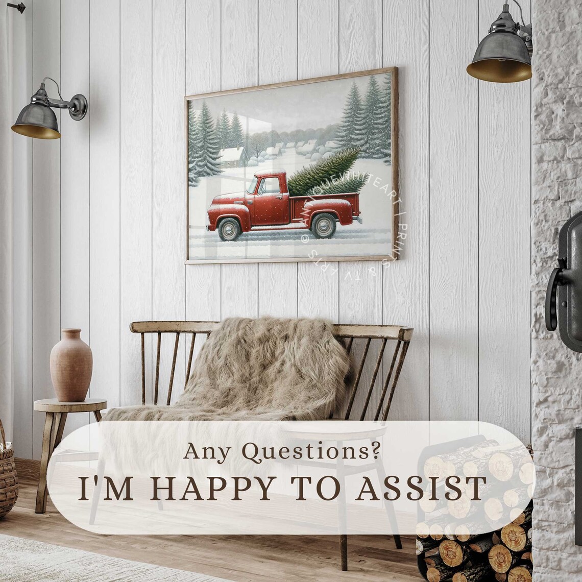 Christmas Print Farmhouse Winter Painting Seasonal Wall Art Red Truck Christmas Trees Christmas Decor W25 - Image 2