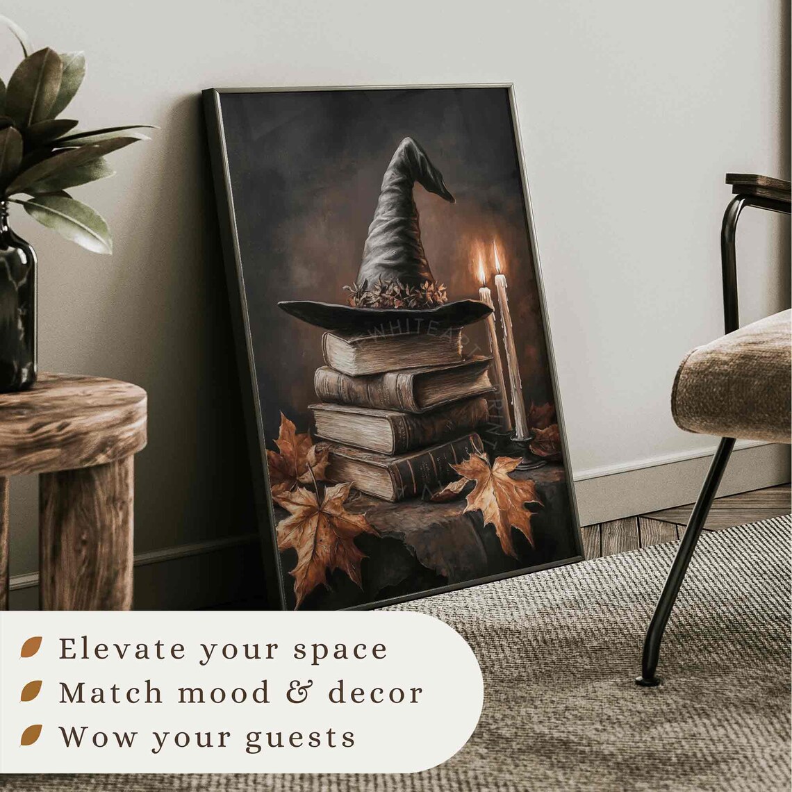 Halloween Witchy Black Cat Art Print, Classic Halloween - Image 3