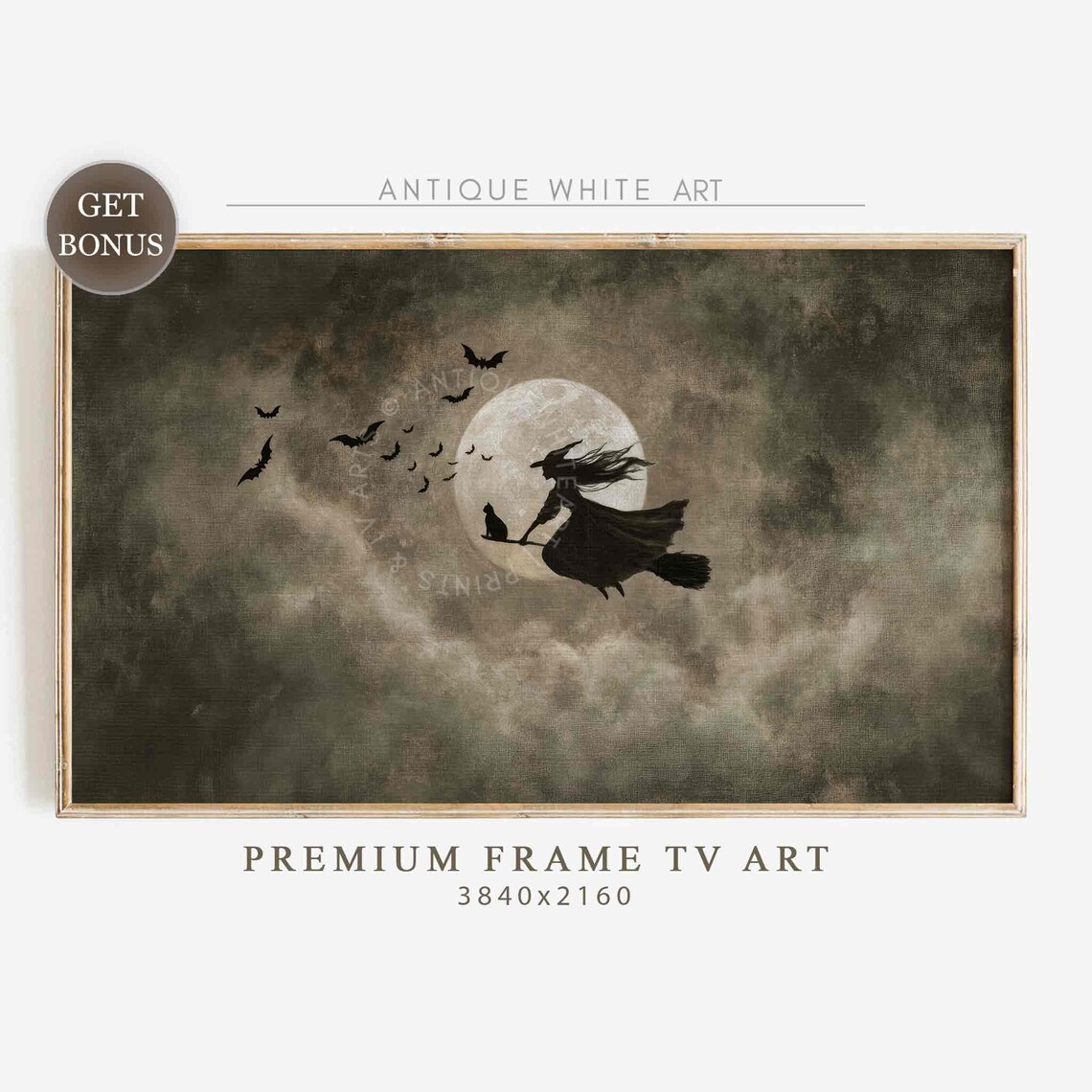 Halloween Witch On Broomstick Oil Painting Art Print