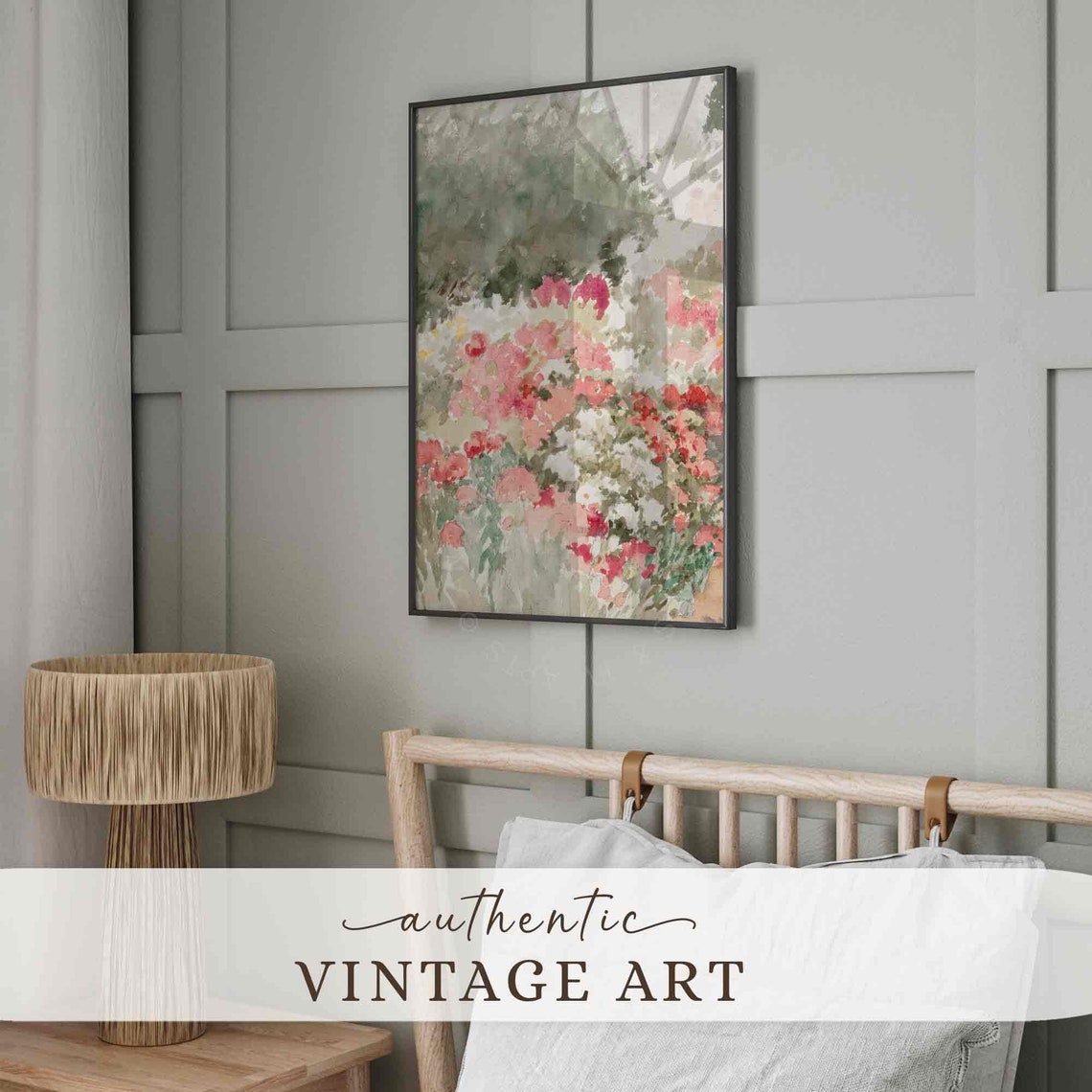 Pink Rose Garden Watercolor Impressionist Floral Art Wall Print - Image 4