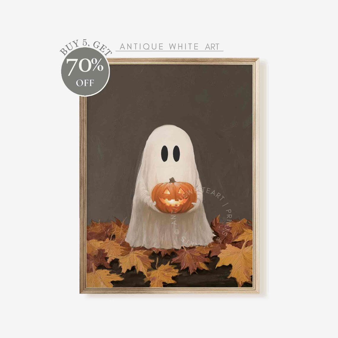 Cute Ghost With Pumpkin Halloween Art Print