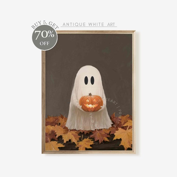 Cute Ghost With Pumpkin Halloween Art Print