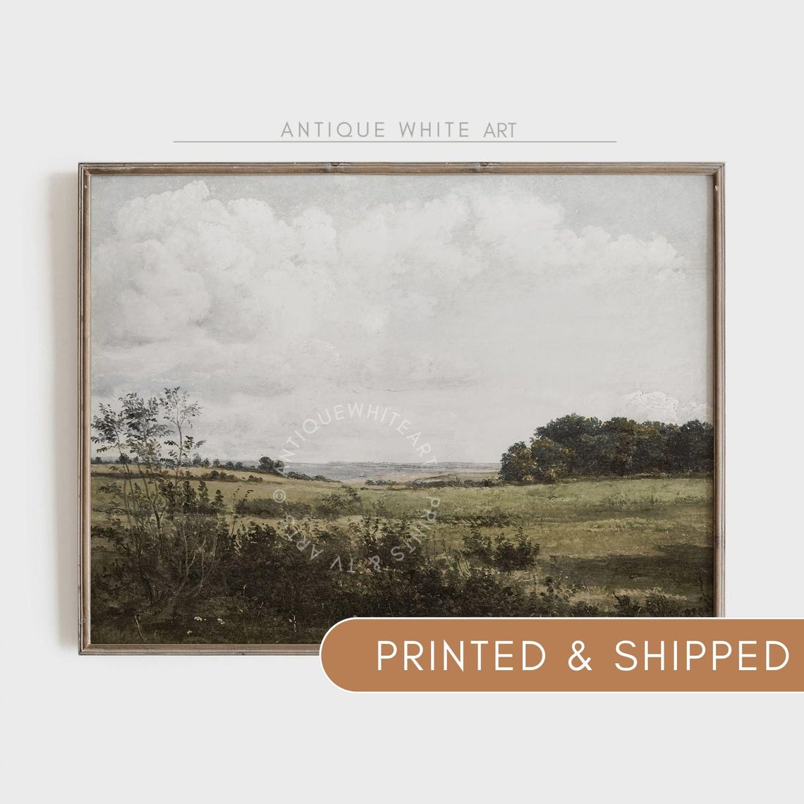 Shipped Vintage Oil Painting Country Field Landscape Printed Wall Art Farmhouse Home Decor Cottagecore Gallery Print Antiquewhiteart