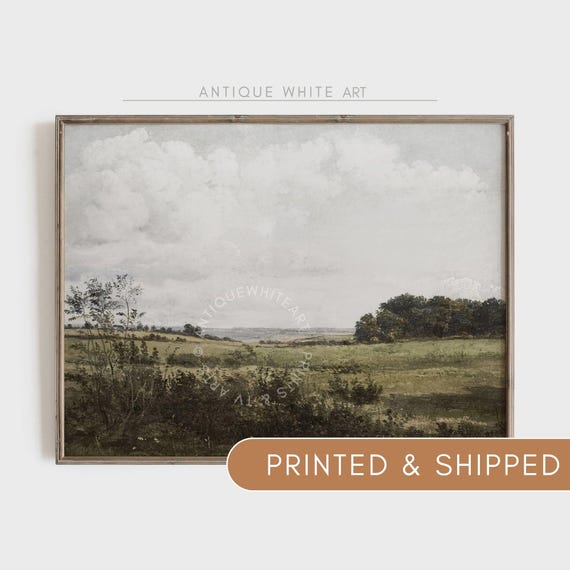 Shipped Vintage Oil Painting Country Field Landscape Printed Wall Art Farmhouse Home Decor Cottagecore Gallery Print Antiquewhiteart