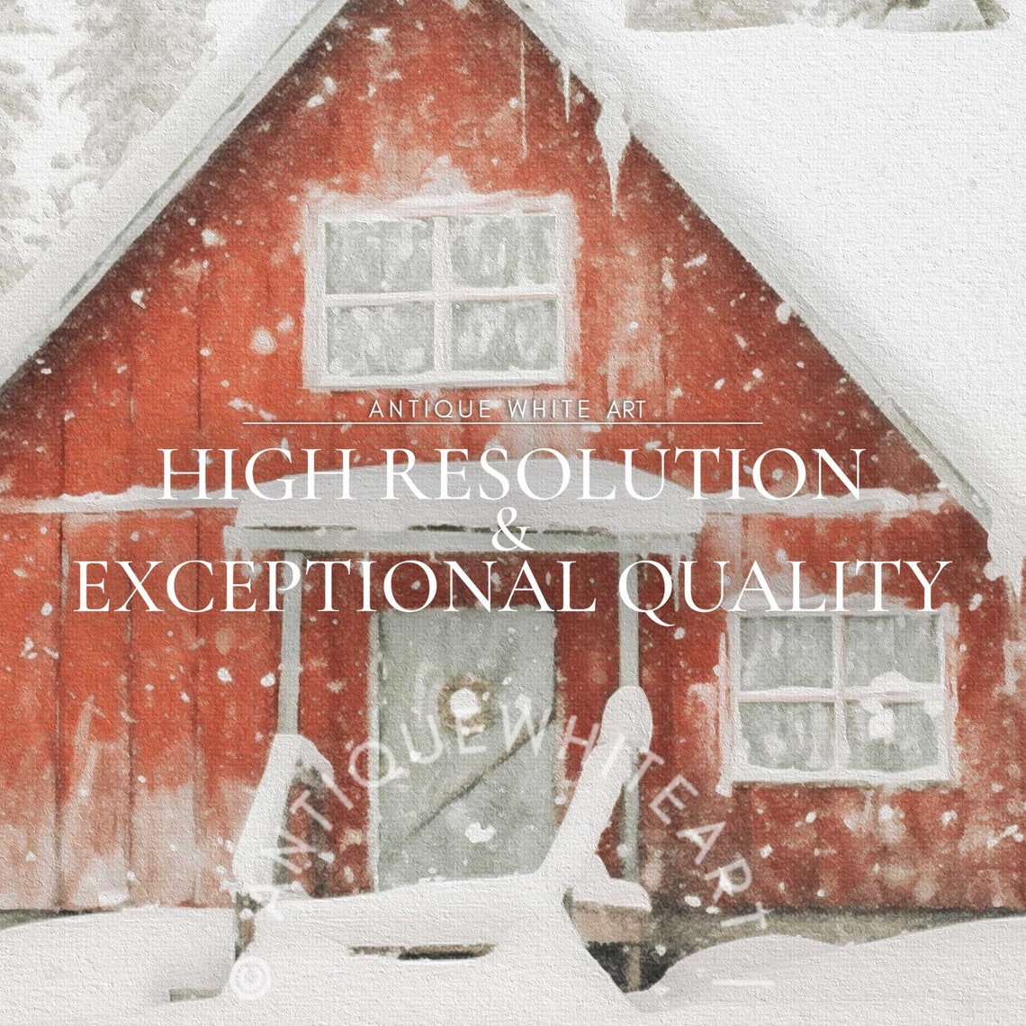 Small Red Cabin Snowy Pine Forest Christmas Vintage Wall Art Print - Image 4
