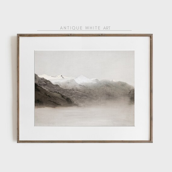 Vintage Hazy Mountain Landscape Painting Minimalist Mountain Range Print Moody Mountains Muted Gray Istj Isfp Infj Print A112