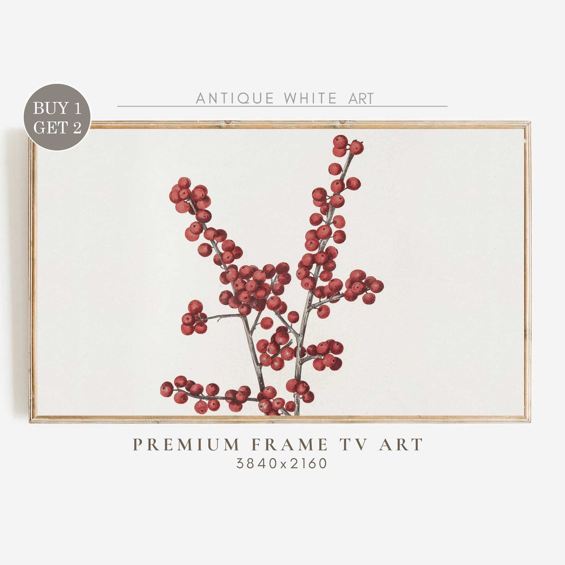 Red Winterberry Branch Minimal Botanical Vintage Christmas Wall Poster