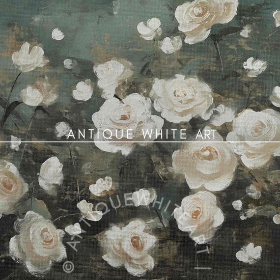Dark Painting Frame Tv Art Abstract Flowers White Roses Navy Flowers Art Moody Floral Art For Tv Tv406