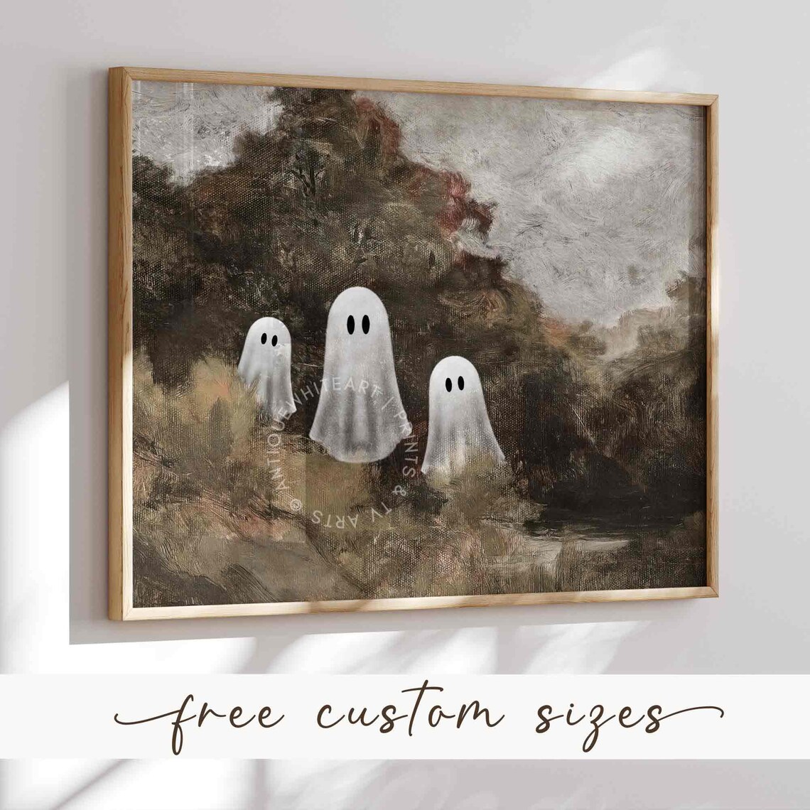 Cute Ghosts Moody Dark Vintage Landscape Oil Painting Halloween Spooky Poster - Image 2