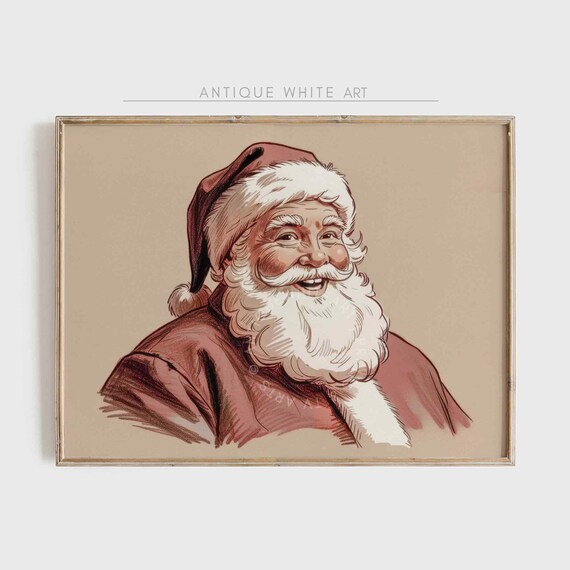 Santa Claus Portrait Print Christmas Painting Winter Holidays Wall Art Moody Winter Wall Art Farmhouse Christmas Decor W140