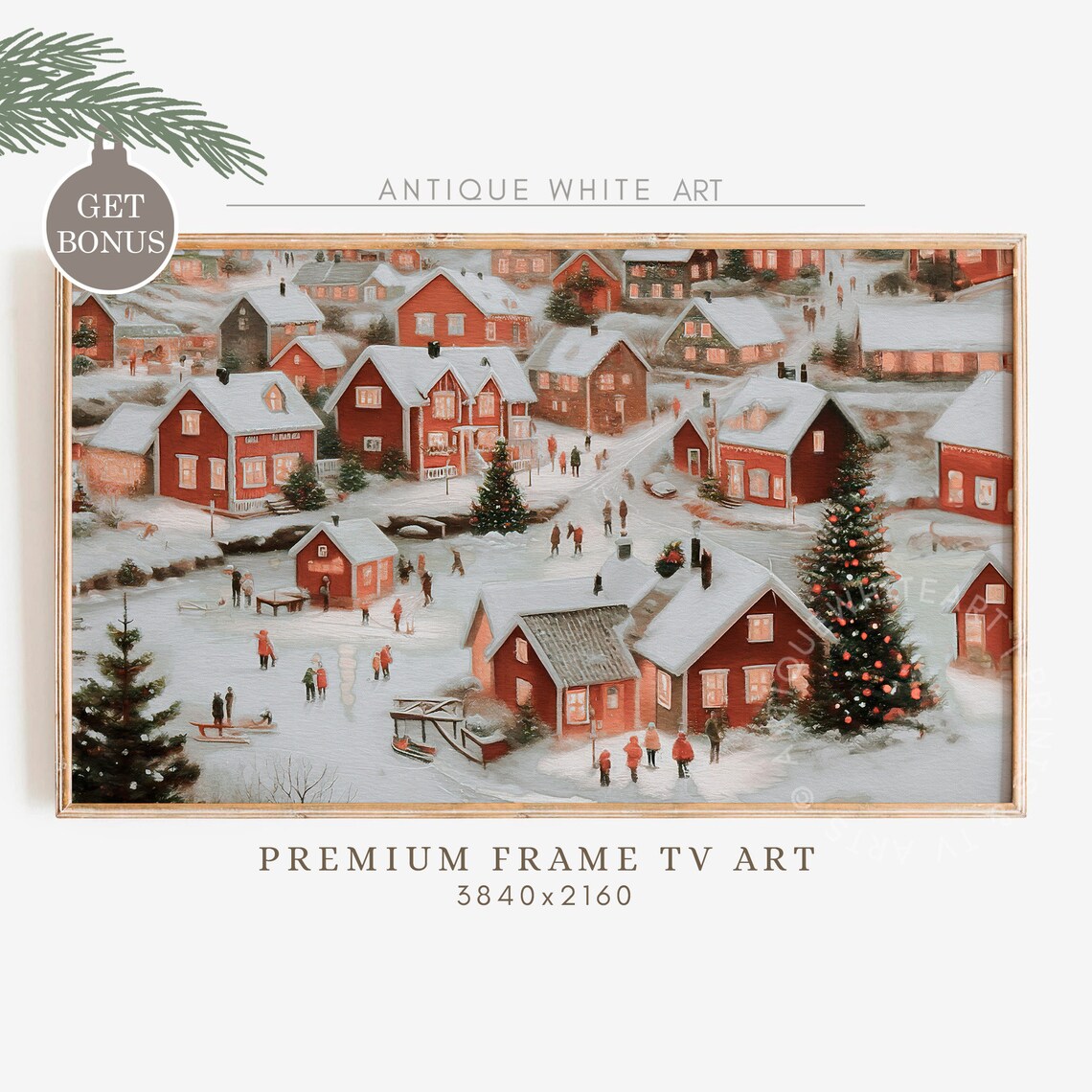 Winter Village Vintage Farmhouse Christmas Art Print