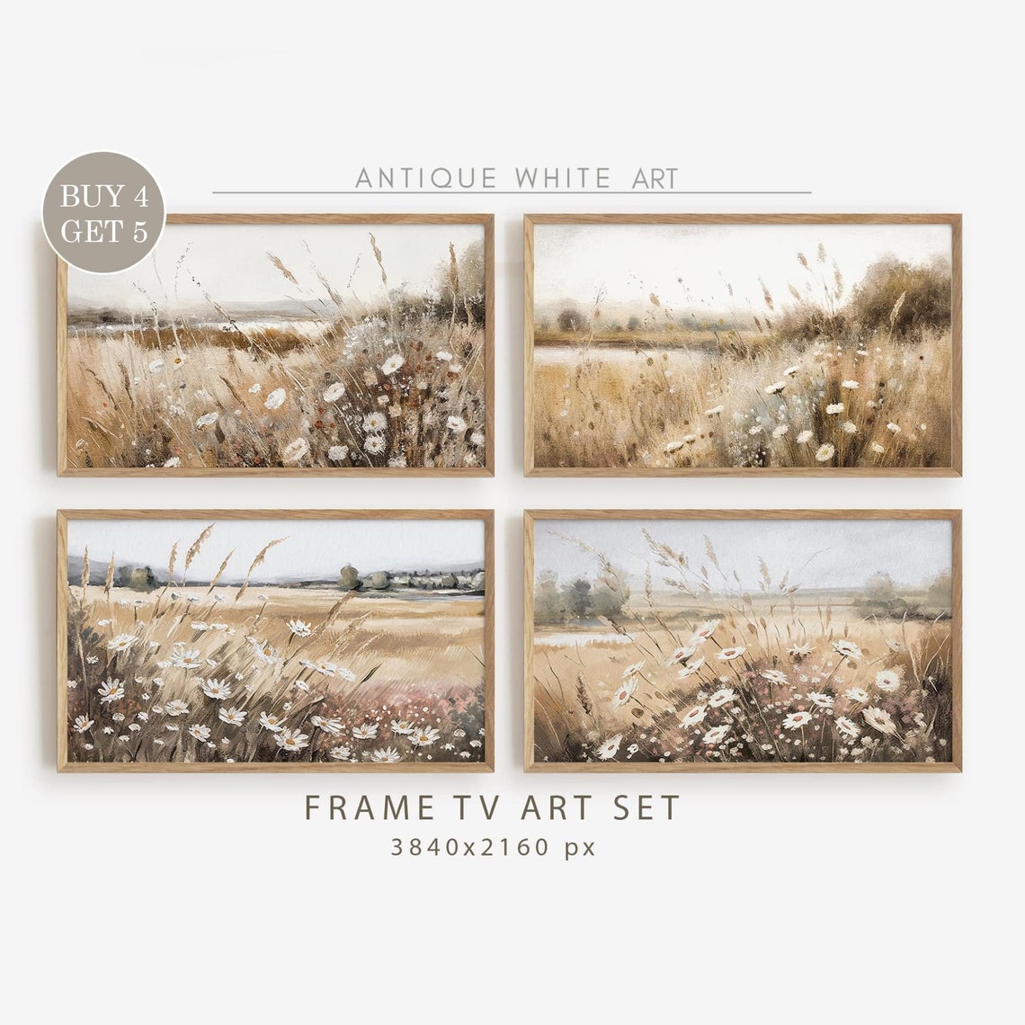 Spring Wildflower Meadow Four Piece Frame TV Art Set Landscape Print
