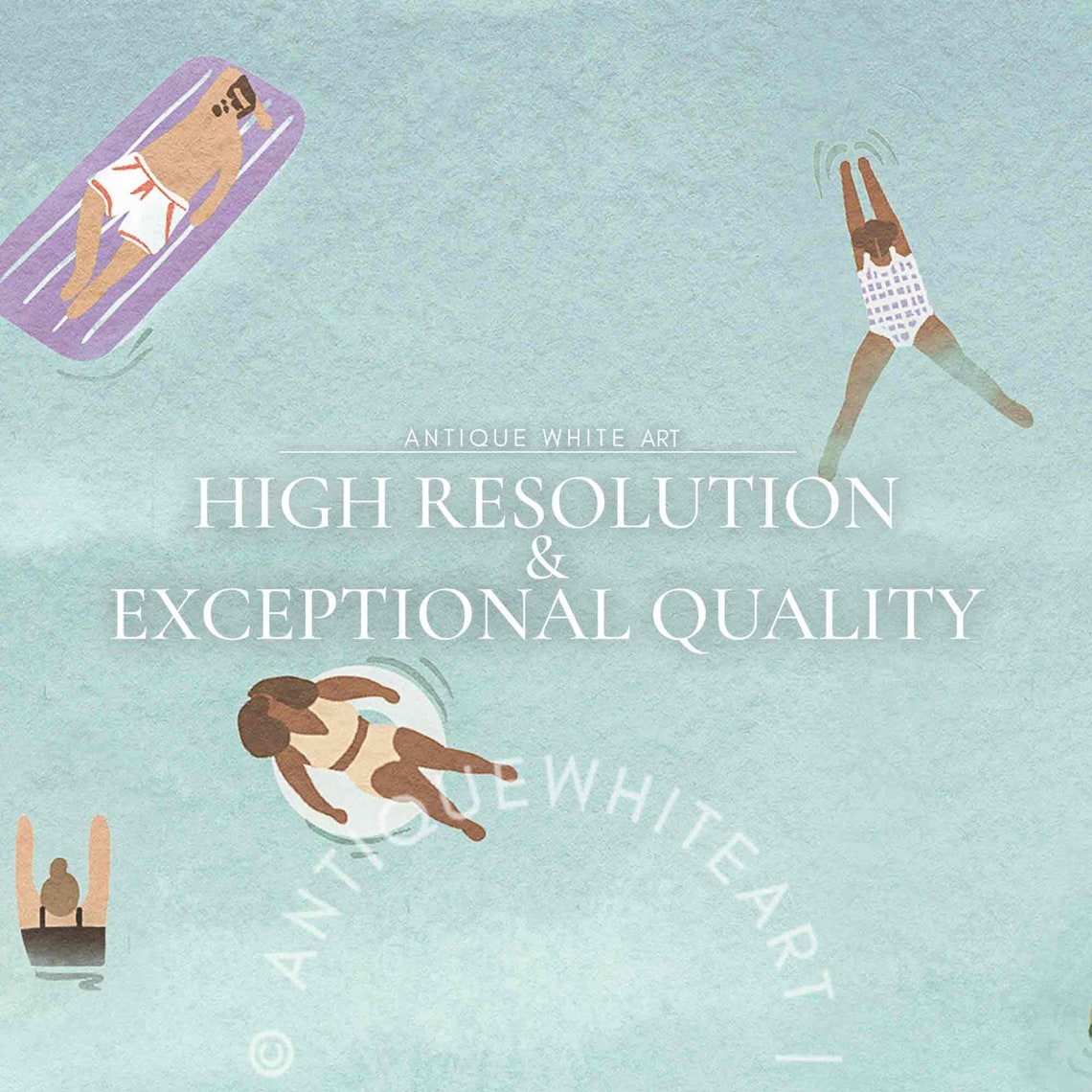 Aerial Beach Swimmers Turquoise Sea Playful Coastal Pool Party Poster - Image 3
