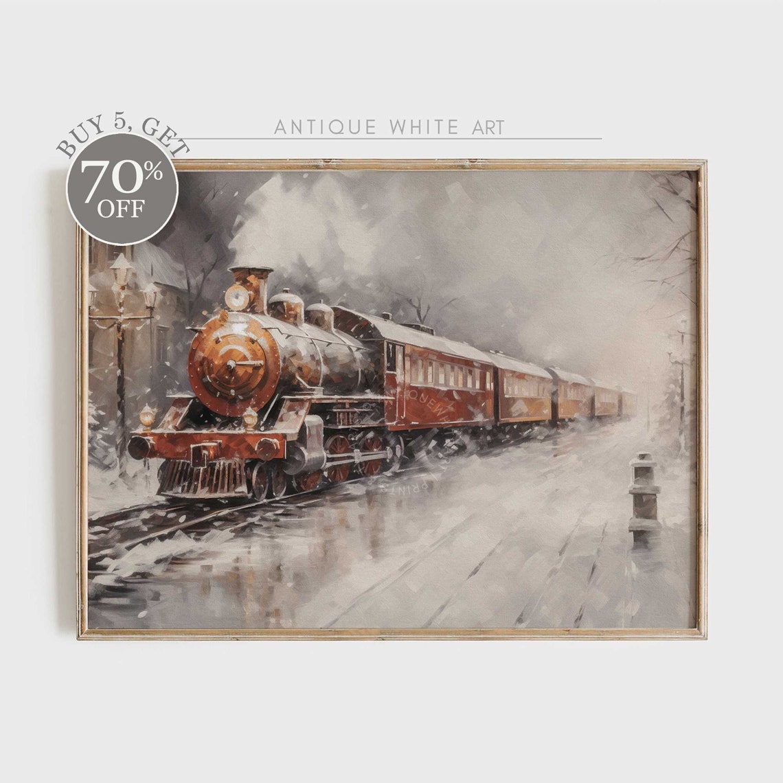 Vintage Red Steam Train Snowy Winter Railway Landscape Wall Art Poster