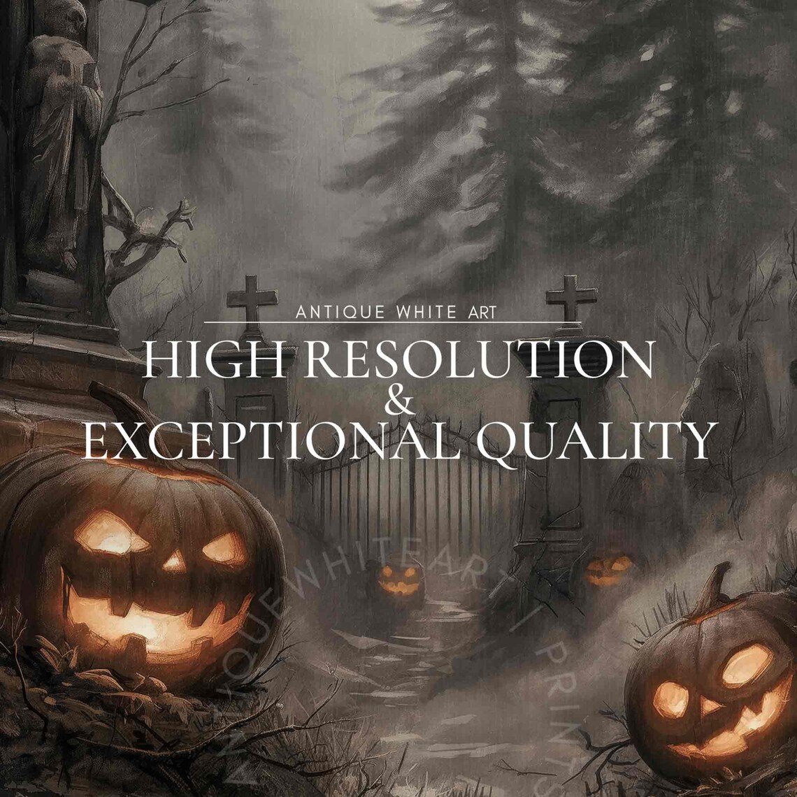Spooky Halloween Cemetery Jack-O-Lanterns Full Moon Bat Dark Art Poster - Image 3