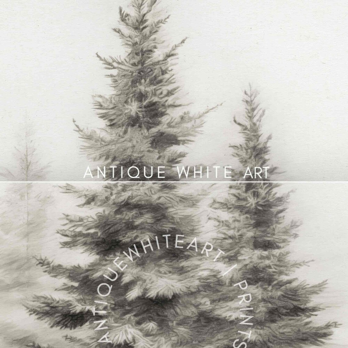 Winter Farmhouse Christmas Sketch Pine Trees Art Print - Image 3