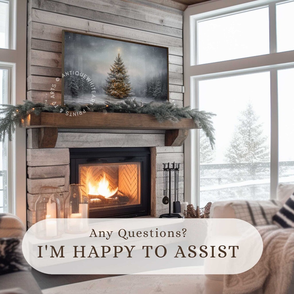 Christmas Tree Farmhouse Art Print, Winter Holiday Decor - Image 2