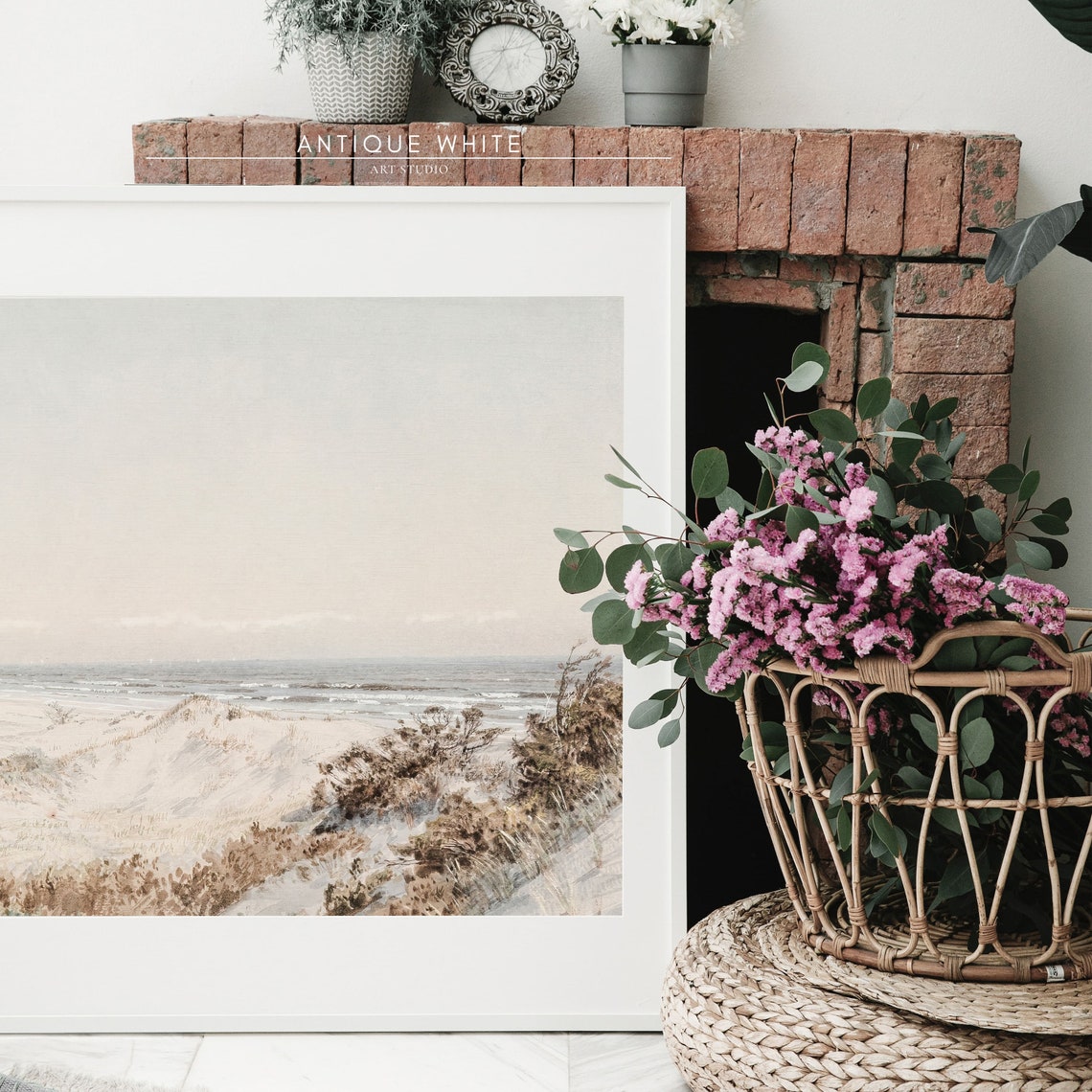 Antique Beach Dunes Seascape Soft Neutral Coastal Landscape Print - Image 3