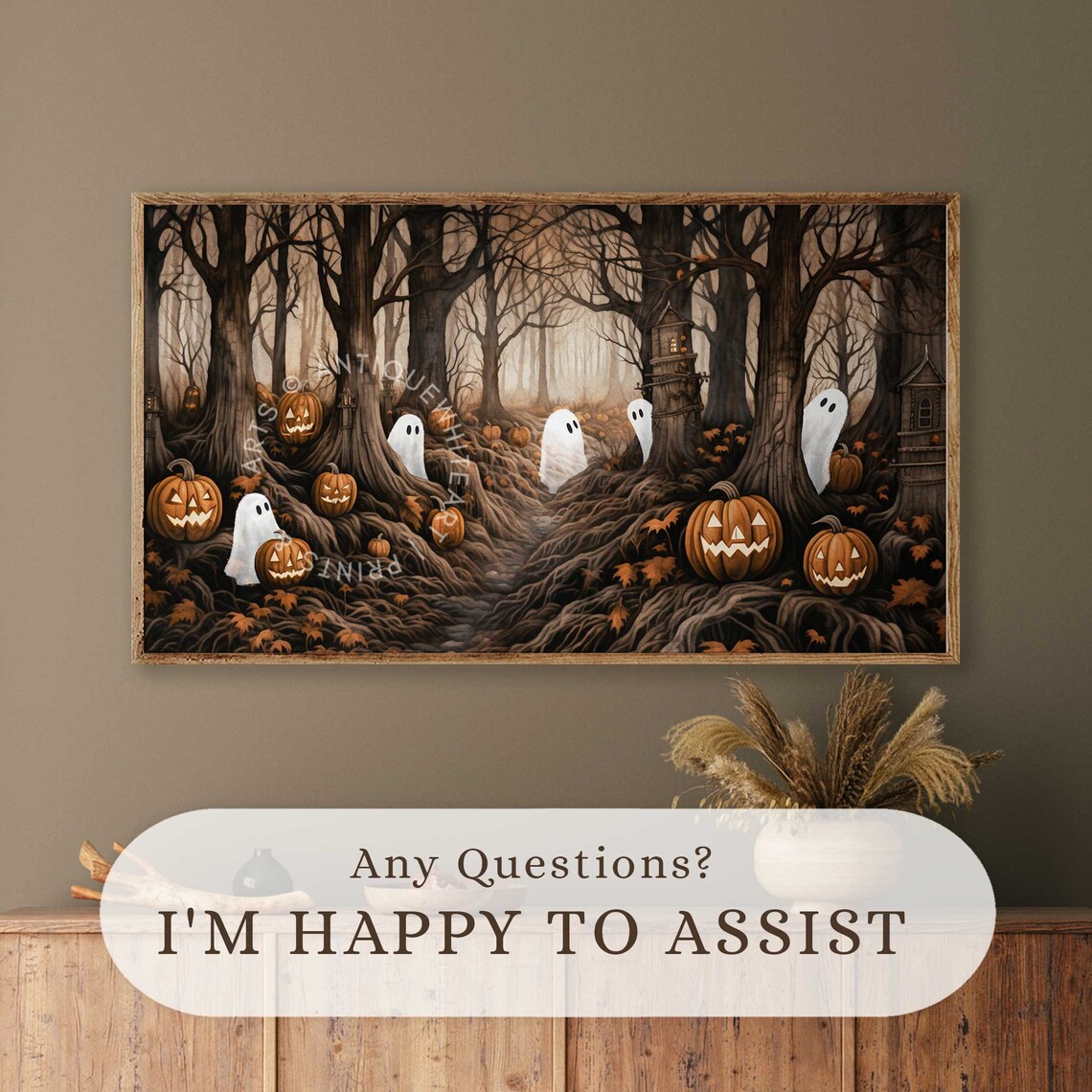 Halloween Cute Ghosts and Pumpkins, Vintage Forest - Image 2
