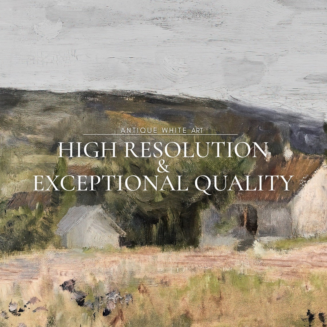 Rustic Country Cottages Earthy Field Hills Antique Landscape Poster - Image 3
