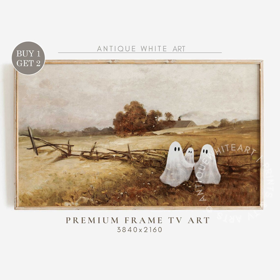 Ghost Family Vintage Landscape Halloween Art Print