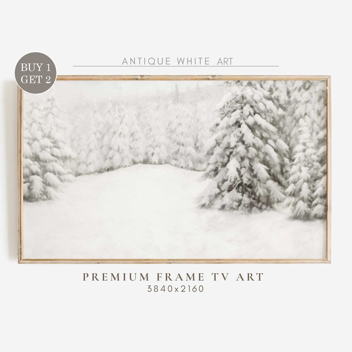 White Winter Pine Forest Snow Covered Trees Minimal Wall Art Print