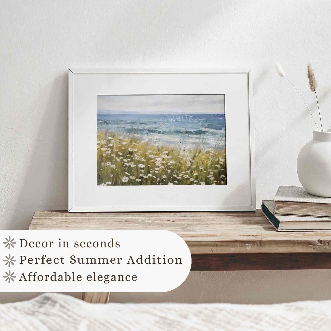 Wildflower Coastal Wall Art, Neutral Beach Landscape - Image 4