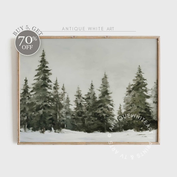 Snowy Winter Pine Forest Christmas Art Print