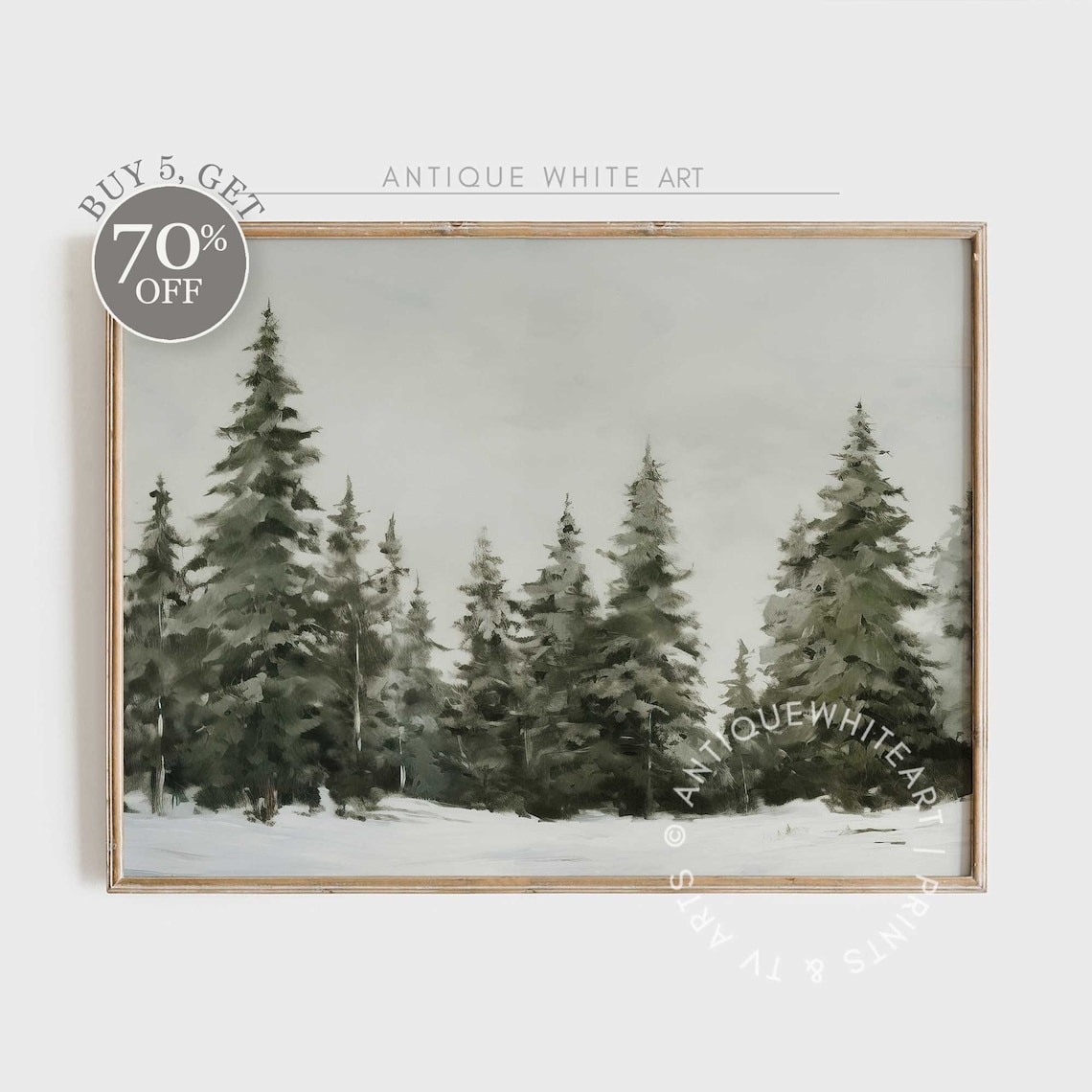 Snowy Winter Pine Forest Christmas Art Print