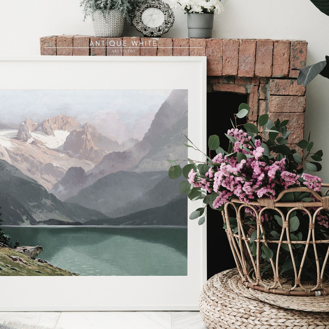 Vintage Mountain Lake Art Print, Rustic Decor - Image 3
