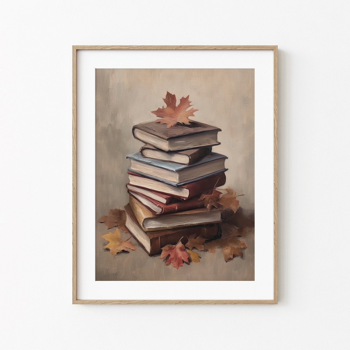 Stack of Vintage Books Autumn Leaves Cozy Fall Reading Poster - Image 4