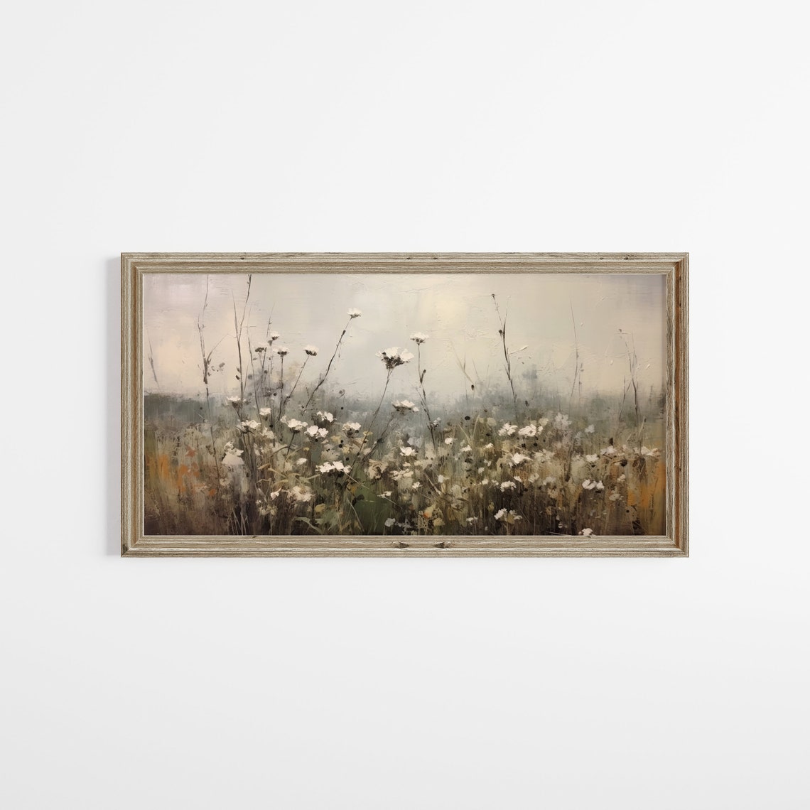 Panoramic White Wildflower Meadow In Soft Gray Green Tones Poster - Image 2