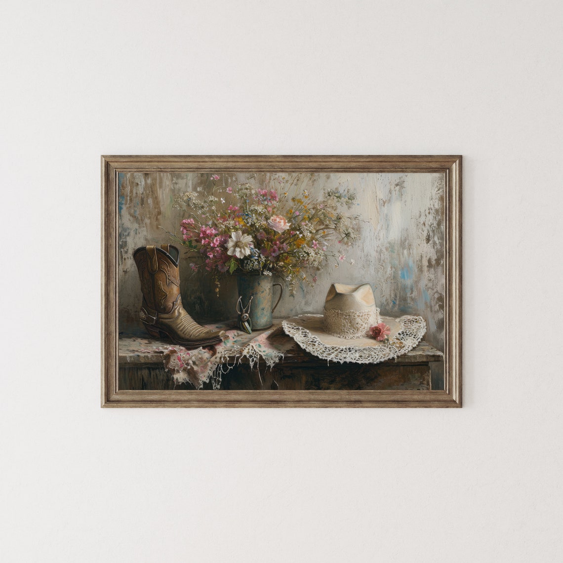 Cowboy Boot Hat And Wildflowers Rustic Still Life Western Decor Poster - Image 4