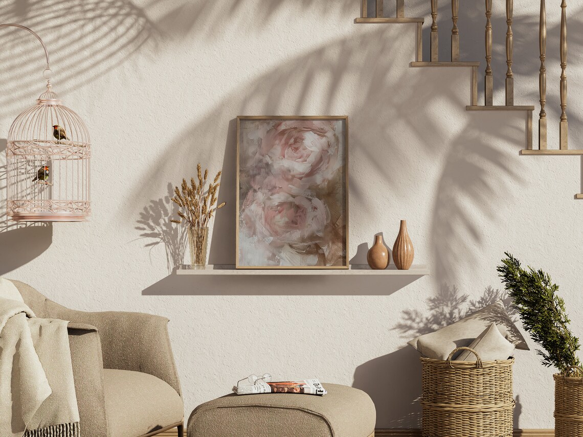 Soft Blush Pink Roses Abstract Floral Painting Romantic Decor Poster - Image 3